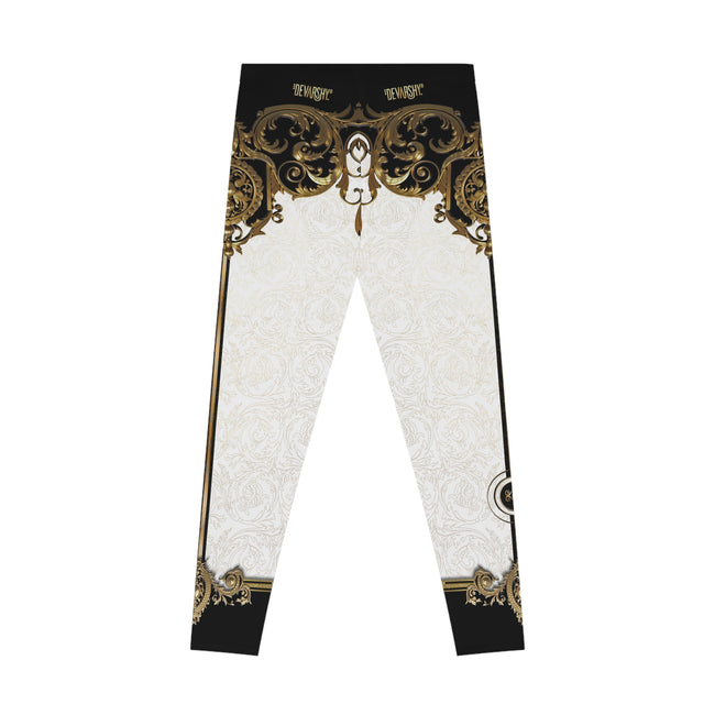 White Baroque Leggings Women Decorative Golden Leggings Casual Wear Spandex Leggings Best Gift Women Lounge Wear | 104922B