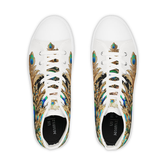 Peacock Print Shoes, High Top Sneakers, Unisex Canvas Shoes, Fashionable Sneakers, Trendy Canvas Shoes, Peacock Feathers Sneakers | X3456