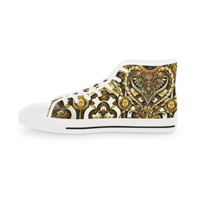 Decorative Baroque Shoes, Trendy High Top Sneakers, Unisex Canvas Shoes, Decorative Golden Sneakers, Baroque Canvas Shoes, Unisex Sneakers | D20124B