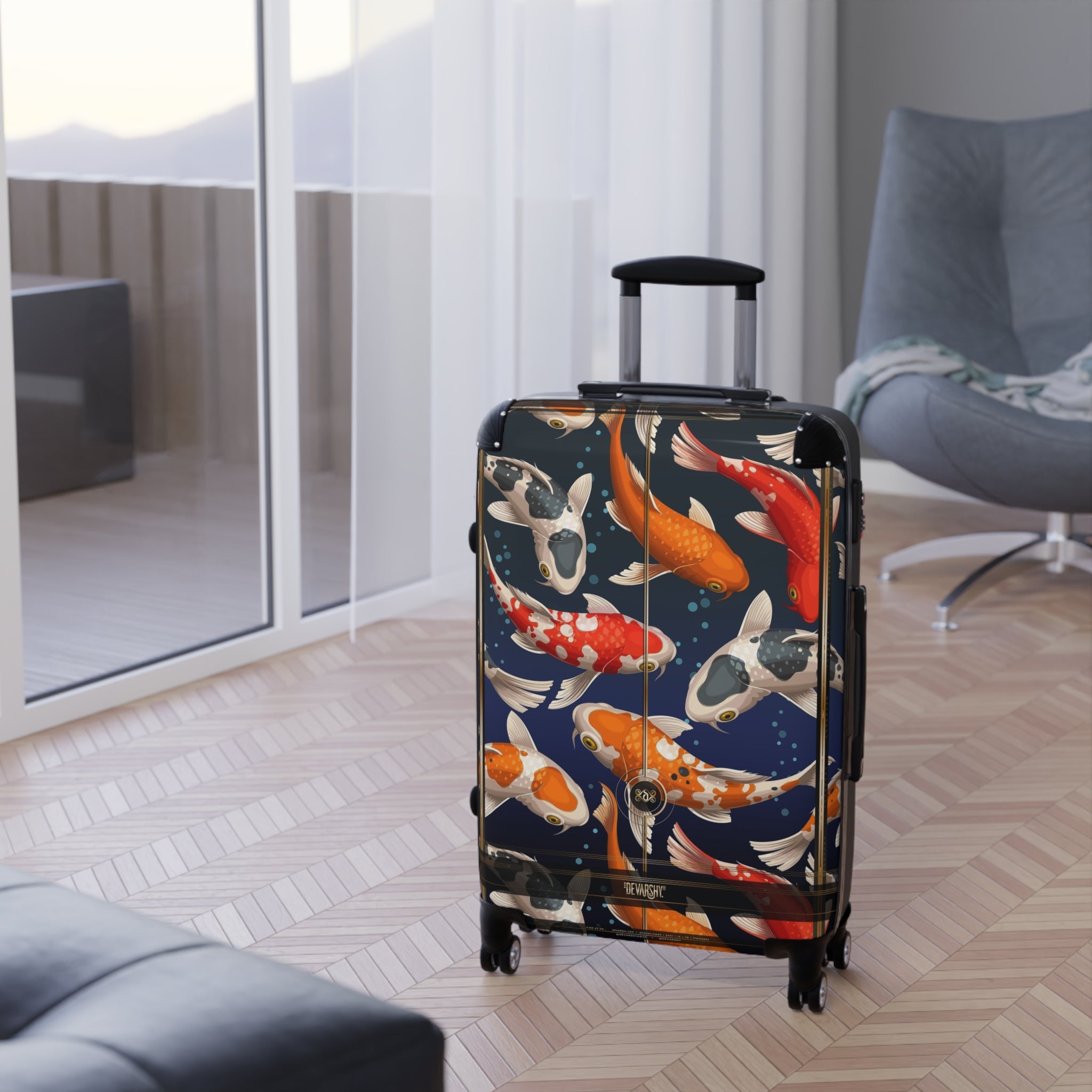 Koi Fish Print Suitcase Carry-on Suitcase Fish Print Luggage Good