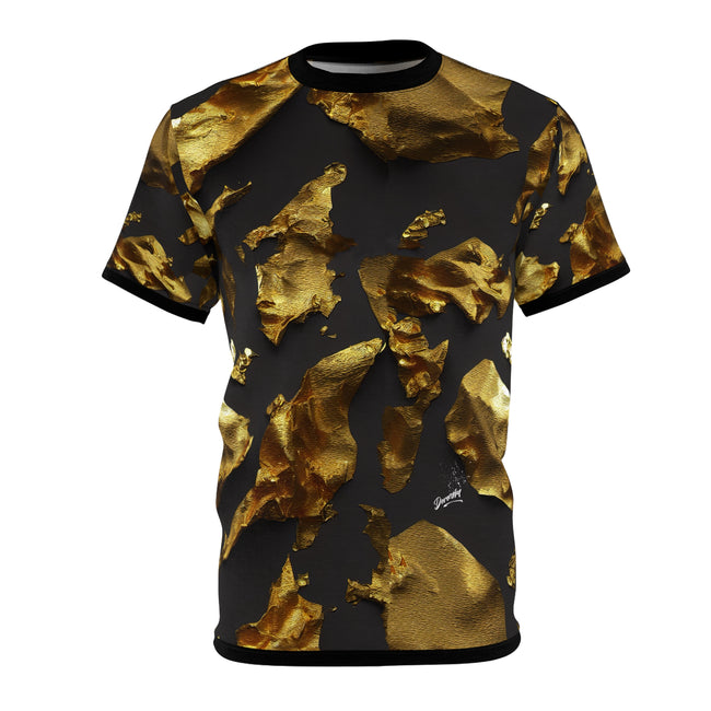 Gold Pattern T-Shirt Unisex All Over Print Tee Gold Foil Print T-Shirt Unisex Black and Gold Tee | X3339A