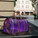 Travel Smarter Stay Organized with Faux Leather Travel Bag Violet Stripes Luggage PU Leather Bag Purple Duffle Bag | 100047E