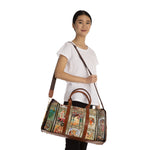 Art Nouveau Duffel Bag, Mucha Weekender Travel Bag, Classic Art Print Duffel Bag, Elegant Vintage Art Overnight Tote with Brown Leather Straps | 99005