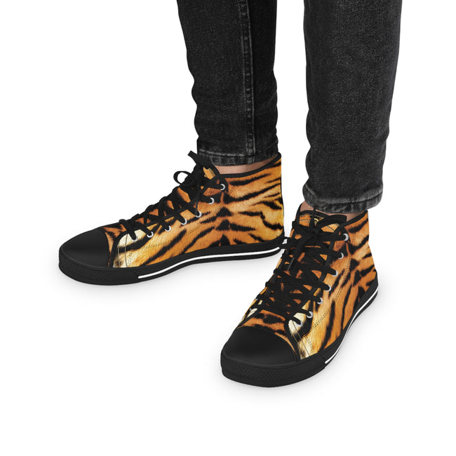 Tiger Print Shoes, Trendy High Top Sneakers, Fashionable Shoes, Animal Print Sneakers, Unisex Canvas Shoe, Tiger Print Sneakers | 100178