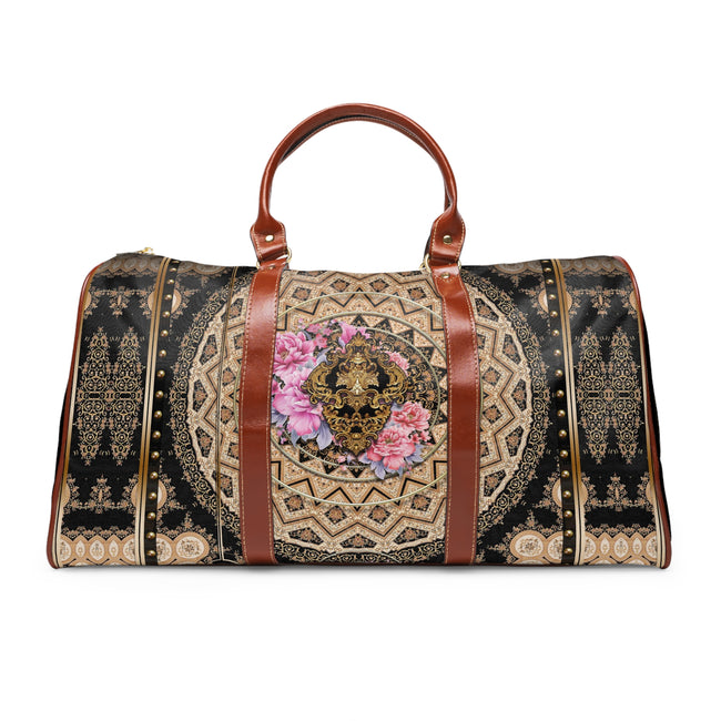 Jetsetter's Delight: Discover our Premium Faux Leather Bag Floral Mandala Luggage Brown PU Leather Travel Bag | 10357A