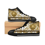 Golden Lion Men Shoes, Trendy High-top Sneakers, Black Canvas Shoes, Baroque Lion Sneakers, Baroque Canvas Shoes, Golden Lion Shoes | D20142