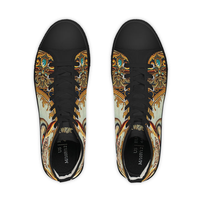 Owl Print Canvas Shoes, Unisex High Top Sneakers, Trendy Canvas Shoes, Baroque Owl Sneakers, Hi Tops Canvas Shoes, Unisex Sneakers | X3494