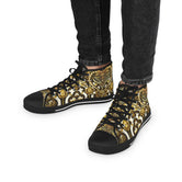 Decorative Baroque Shoes, Trendy High Top Sneakers, Unisex Canvas Shoes, Decorative Golden Sneakers, Baroque Canvas Shoes, Unisex Sneakers | D20124B