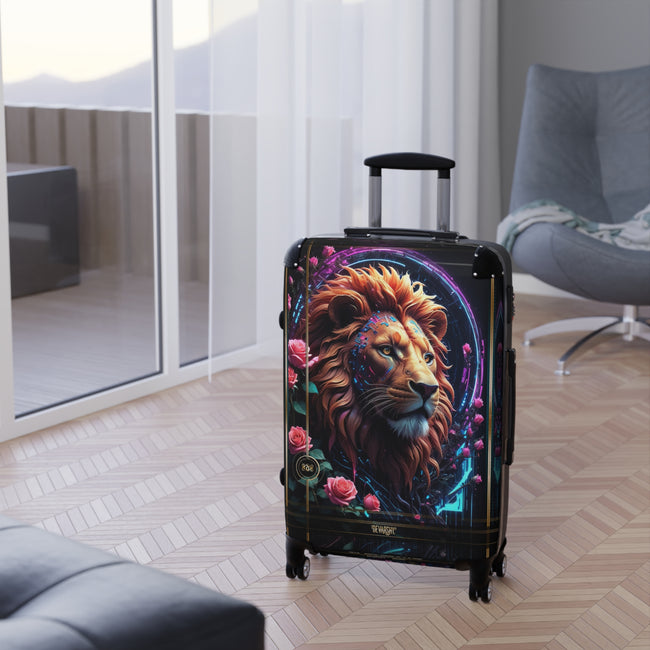 Lion Print Suitcase Majestic Lion Luggage Floral Print Carry-on Suitcase Premium Hard Shell Suitcase | D20231