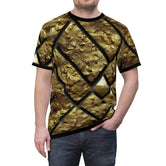 Black Stripes T-Shirt Unisex All Over Print Tee Black and Gold T-Shirt Unisex Golden T-Shirt  | X3338