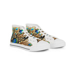 Peacock Print Shoes, High Top Sneakers, Unisex Canvas Shoes, Fashionable Sneakers, Trendy Canvas Shoes, Peacock Feathers Sneakers | X3456