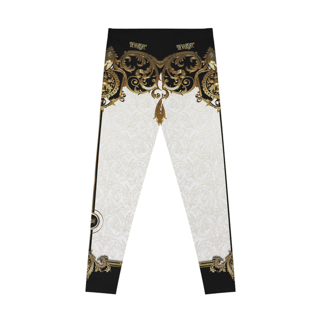 White Baroque Leggings Women Decorative Golden Leggings Casual Wear Spandex Leggings Best Gift Women Lounge Wear | 104922B