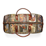 Art Nouveau Duffel Bag, Mucha Weekender Travel Bag, Classic Art Print Duffel Bag, Elegant Vintage Art Overnight Tote with Brown Leather Straps | 99005