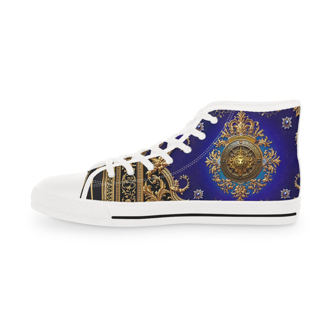 Regal Blue Canvas Shoes, Trendy High Top Sneakers, Unisex Canvas Shoes, Fashionable Sneakers, Baroque Canvas Shoes, Blue Sneakers | 104957