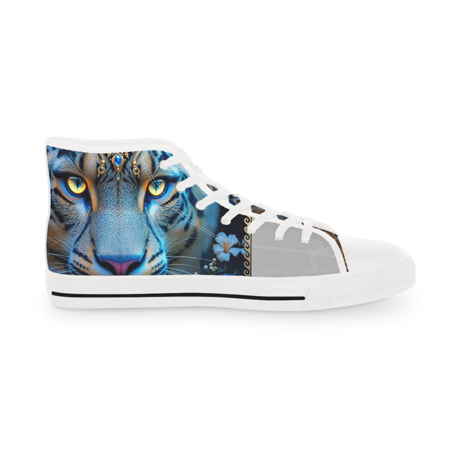 Blue Leopard Print Shoes, Unisex High Top Sneakers, Trendy Animal Print Shoes, Unisex Canvas Shoes, Fashionable Leopard Print Sneakers | 104964