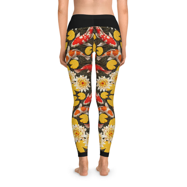 Koi Fish Leggings Women Spandex Leggings Fish and Florals Leggings Casual Wear Women Leggings Lounge Wear | D20017