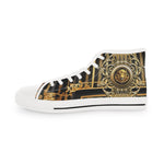 Ornate Golden Shoes, Trendy High Top Sneakers, Black & White Canvas Shoes, Unisex Fashionable Sneakers, Baroque Canvas Shoes | D20225