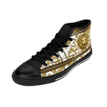 Golden Lion Men Shoes, Trendy High-top Sneakers, Black Canvas Shoes, Baroque Lion Sneakers, Baroque Canvas Shoes, Golden Lion Shoes | D20142