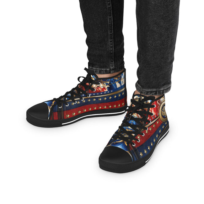 US Veteran Shoes, Trendy High Top Sneakers, American Patriot Shoes, Unisex Canvas Shoes, Blue and Red Sneakers, High Tops Shoes | D20154