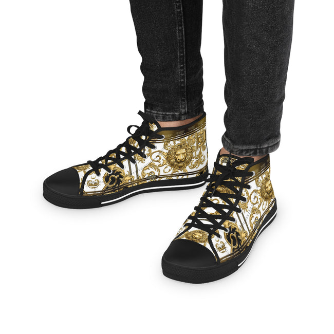 BAROQUE Lion Shoes, Unisex High Top Sneakers, Black & White Canvas Shoes, Golden Lion Sneakers, Unisex Canvas Shoes, Trendy Sneakers - D20142