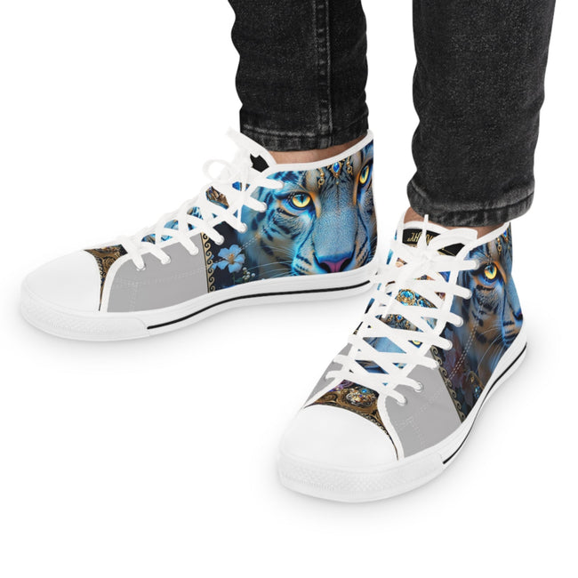 Blue Leopard Print Shoes, Unisex High Top Sneakers, Trendy Animal Print Shoes, Unisex Canvas Shoes, Fashionable Leopard Print Sneakers | 104964