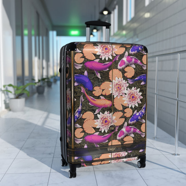 Violet Koi Fish Suitcase Carry-on Suitcase Fish & Floral Travel Luggage Hard Shell Suitcase in 3 Sizes | D20018