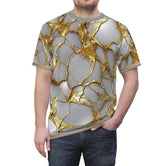 Kintsugi Print T-Shirt Unisex Tee All Over Print Gold Paint T-Shirt Unisex Gold Print Tee | X3344