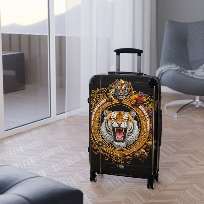 Decorative Tiger Suitcase Gold Frame Tiger Print Luggage Carry-on Suitcase Premium Hard Shell Suitcase | X3428