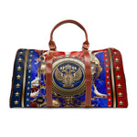 Faux Leather Bag American Heritage Red and Blue Travel Bag US Patriots Duffle Bag Leather Luggage | D20155