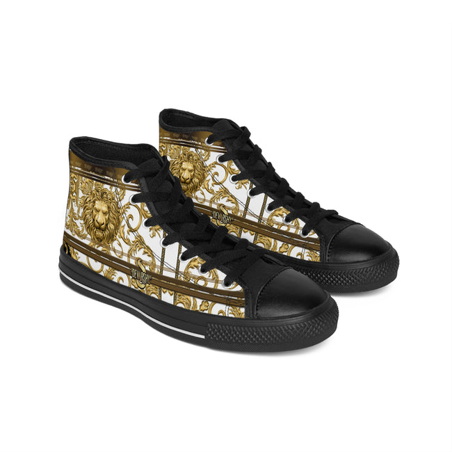 Golden Lion Men Shoes, Trendy High-top Sneakers, Black Canvas Shoes, Baroque Lion Sneakers, Baroque Canvas Shoes, Golden Lion Shoes | D20142