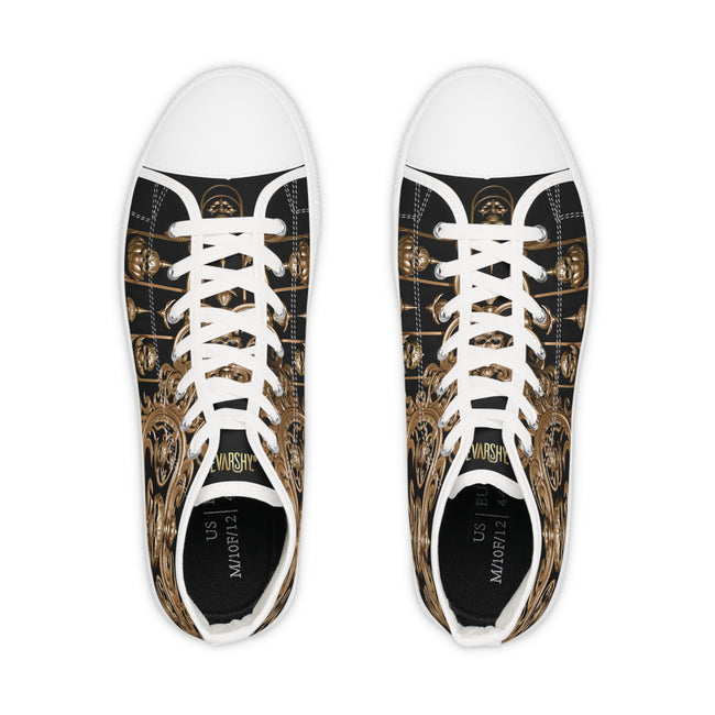 Skulls Canvas Shoes, Gothic High Top Sneakers, Unisex Canvas Shoes, Golden Skulls Sneakers, Halloween Shoes, Skulls Print Sneakers | X3353