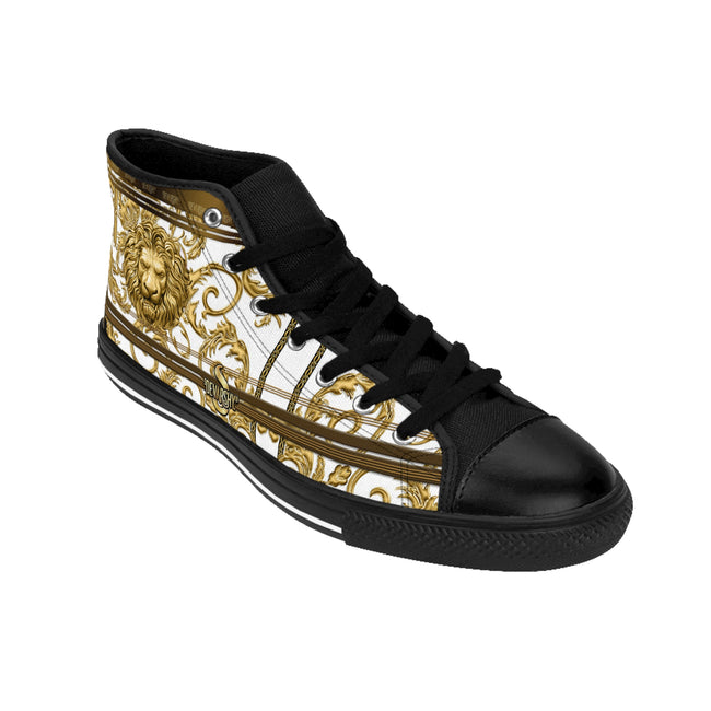 Golden Lion Men Shoes, Trendy High-top Sneakers, Black Canvas Shoes, Baroque Lion Sneakers, Baroque Canvas Shoes, Golden Lion Shoes | D20142