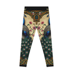 Beige Peacock Leggings Women Peacock Print Leggings Peacock Lovers Gift Women Casual Wear Leggings | X3502