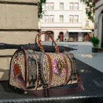 Jetsetter's Delight: Discover our Premium Faux Leather Bag Floral Mandala Luggage Brown PU Leather Travel Bag | 10357A