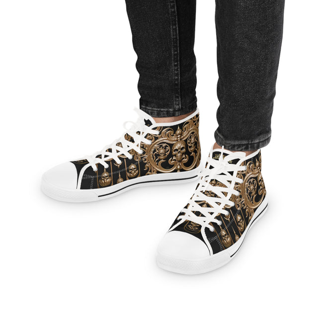 Skulls Canvas Shoes, Gothic High Top Sneakers, Unisex Canvas Shoes, Golden Skulls Sneakers, Halloween Shoes, Skulls Print Sneakers | X3353