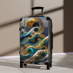 Turquoise Waves Suitcase Decorative Waves Luggage Luxury Carry-on Suitcase Premium Hard Shell Wheels Suitcase  | X3351B