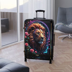 Lion Print Suitcase Majestic Lion Luggage Floral Print Carry-on Suitcase Premium Hard Shell Suitcase | D20231