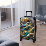 Turquoise Waves Suitcase Decorative Waves Luggage Luxury Carry-on Suitcase Premium Hard Shell Wheels Suitcase  | X3351B