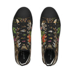 Embroidery Skulls Shoes, Unisex High Top Sneakers, Skulls and Floral Print Shoes, Unisex Canvas Shoes, Skulls Sneakers, Hi Tops Canvas Shoes | D20045