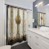 White Gold Shower Curtain Baroque Medallion Curtain Decorative Bathroom Curtain