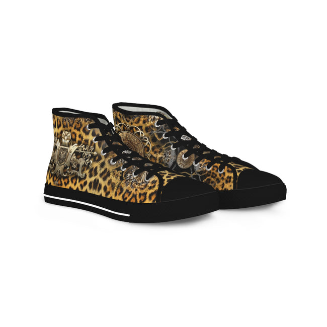 Leopard Print Shoes, Trendy High Top Sneakers, Animal Print Shoes, Unisex Canvas Shoes, Leopard Print Sneakers, Unisex Hi Tops Canvas Shoes | 006