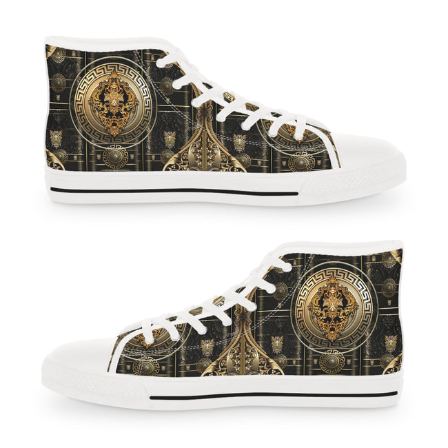 Baroque Beauty Shoes, Trendy High Top Sneakers, Golden Baroque Shoes, Unisex Canvas Shoes, Baroque Beauty Sneakers, Unisex Hi Tops Shoes | 100356