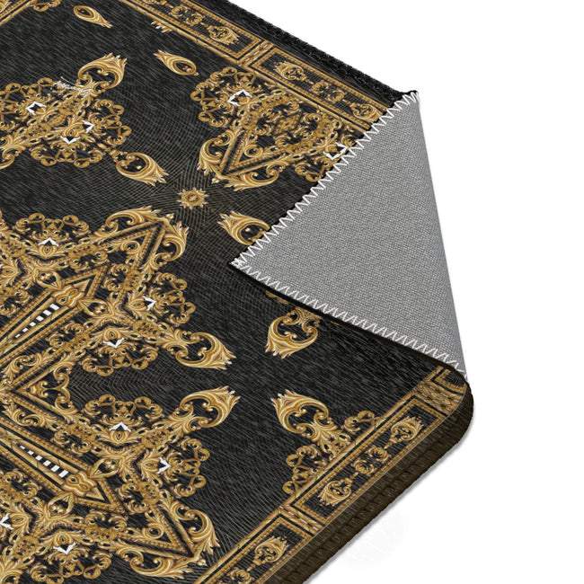 Russian Baroque Area Rug, Gold and Black Carpet, Bedroom Area Rug , Chenille Rug in 3 sizes | D20039