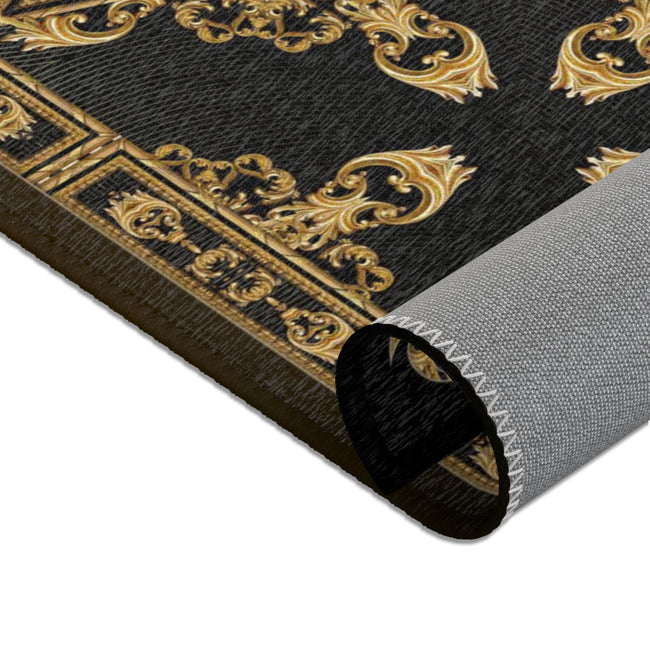 Russian Baroque Area Rug, Gold and Black Carpet, Bedroom Area Rug , Chenille Rug in 3 sizes | D20039