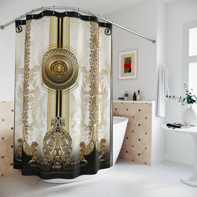 White Gold Shower Curtain Baroque Medallion Curtain Decorative Bathroom Curtain