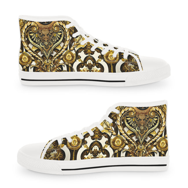 Decorative Baroque Shoes, Trendy High Top Sneakers, Unisex Canvas Shoes, Decorative Golden Sneakers, Baroque Canvas Shoes, Unisex Sneakers | D20124B