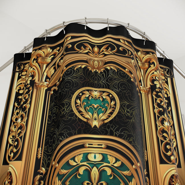 Gold Filigree Shower Curtain Decorative Baroque Curtain For Bathroom | D20175