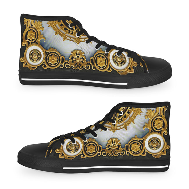 Majestic Baroque Shoes, Unisex High Top Sneakers, Decorative Canvas Shoes, Golden Baroque Sneakers, Trendy Unisex Shoes, Best Selling Sneakers | D20193