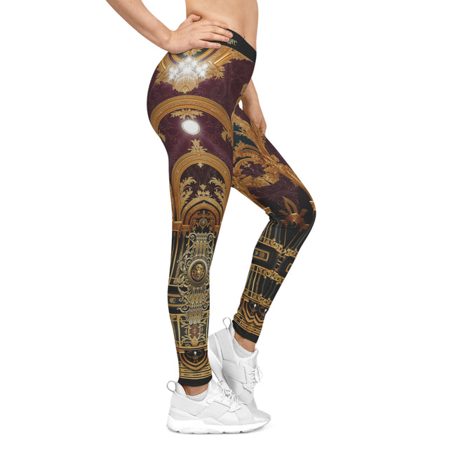 Burgundy Arch Leggings Women Decorative Baroque Leggings Casual Wear Spandex Leggings Women Lounge Wear | D20225C