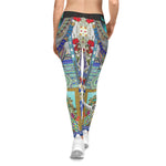 Blue Florals Leggings Women Casual Wear Leggings Aqua Fez Spandex Leggings Floral Print Lounge Wear Leggings | Fifty002